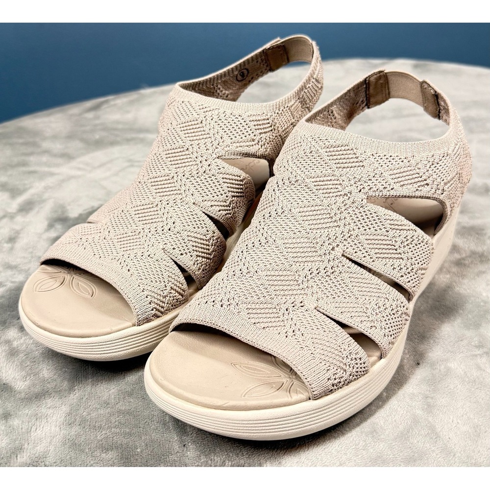 Skechers Luxe Foam Sandals Womens 9 Tan Wedge Knit Fisherman Comfort